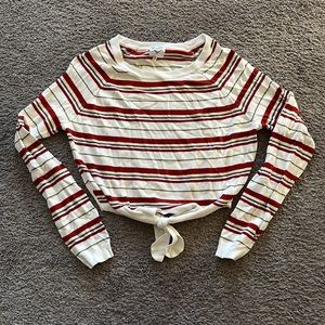 Striped Front Tie Lightweight Sweater Size S